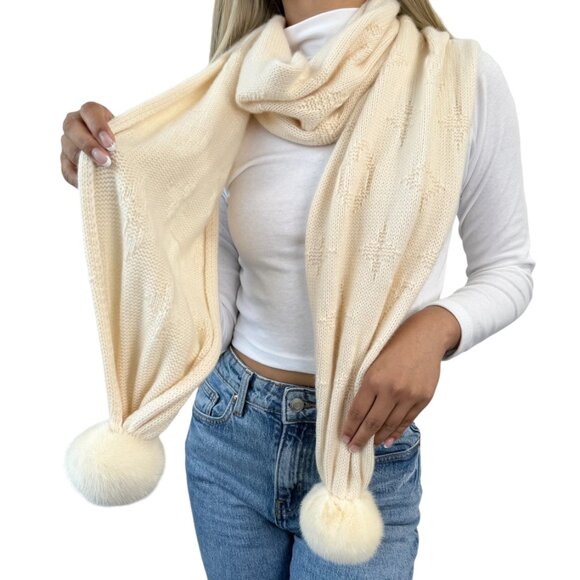 LOUIS VUITTON Vintage Monogram Escharpe Fur Scarf Shawl Cream Cashmere [106438] - Picture 3 of 12